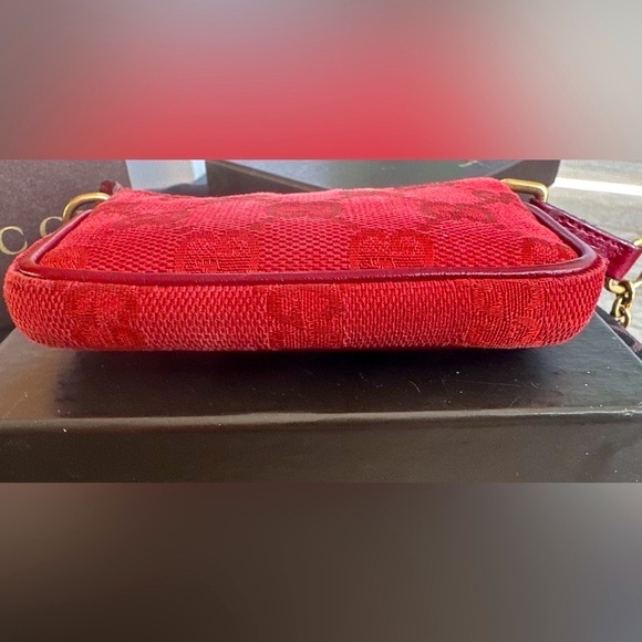 GUCCI Red Monogram Canvas w leather trim Micro Mini Bag w strap - Picture 9 of 14